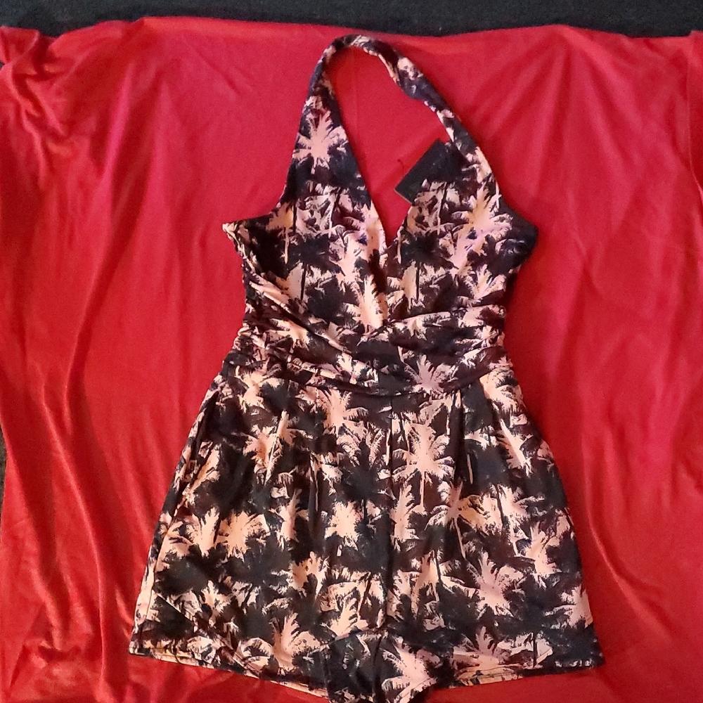 Guess Black and Pink Palm Print Romper
